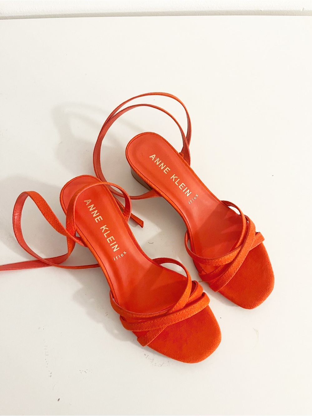 Anne Klein Orange Strappy Block Heel Sandals
